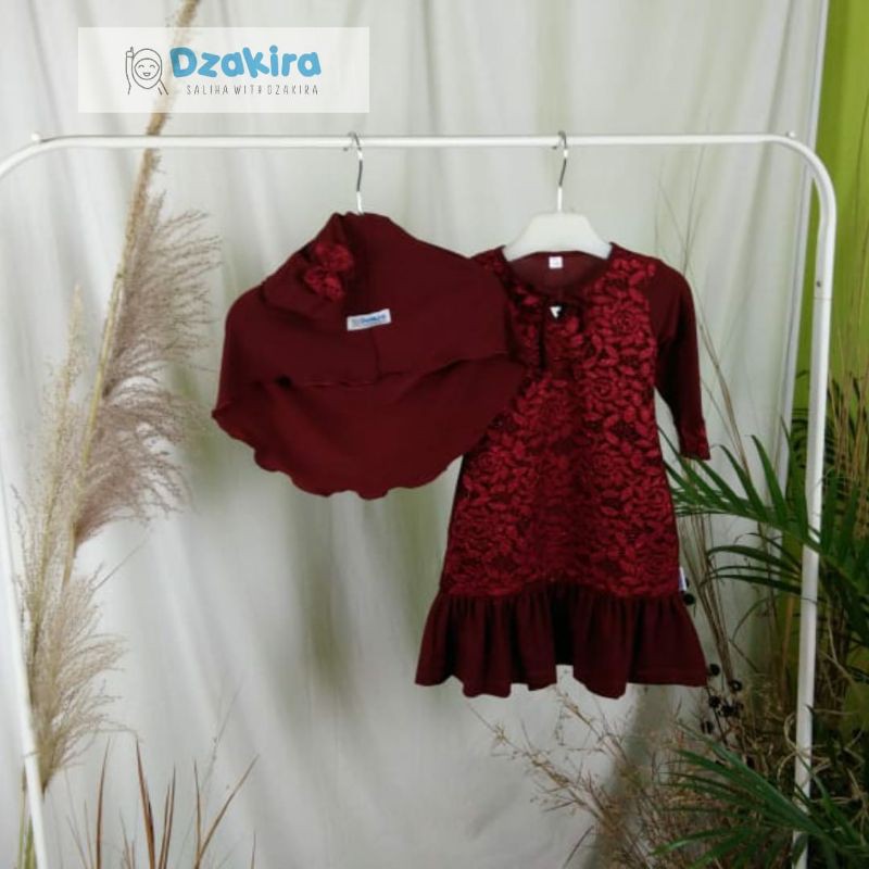 GAMIS BAYI 0-2thn BRUKAT KHALISA MAROON JERSEY TWIST PREMIUM ORIGINAL by DZAKIRA