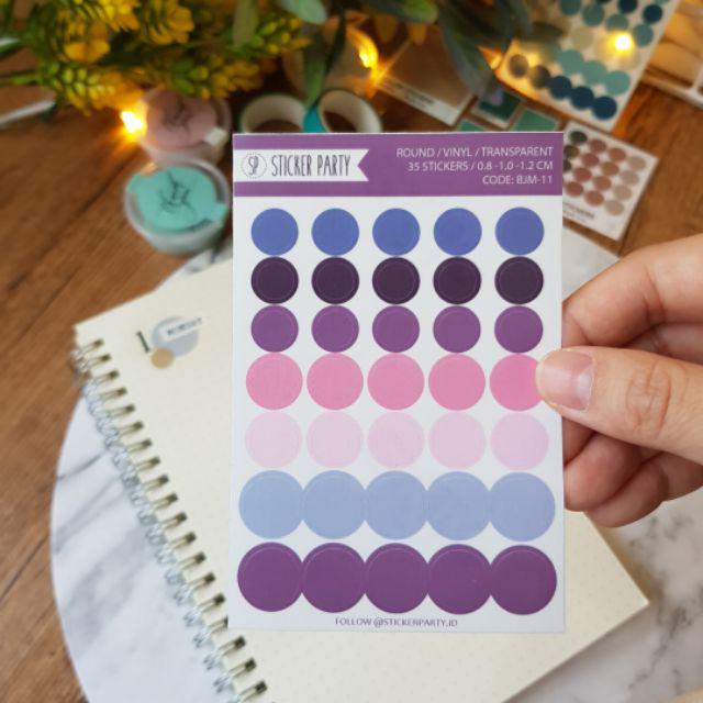 [Sticker Party] Sticker Dot Mini Transparan Bulat Warna Palette Gradasi 0,8 CM- 1CM-11-Purple Pink