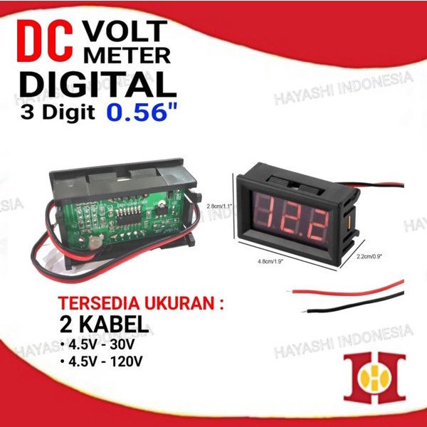 Voltmeter 0.56 inch DC 4.5V 30V 120V Mini Digital Volt Meter 2 KabelL