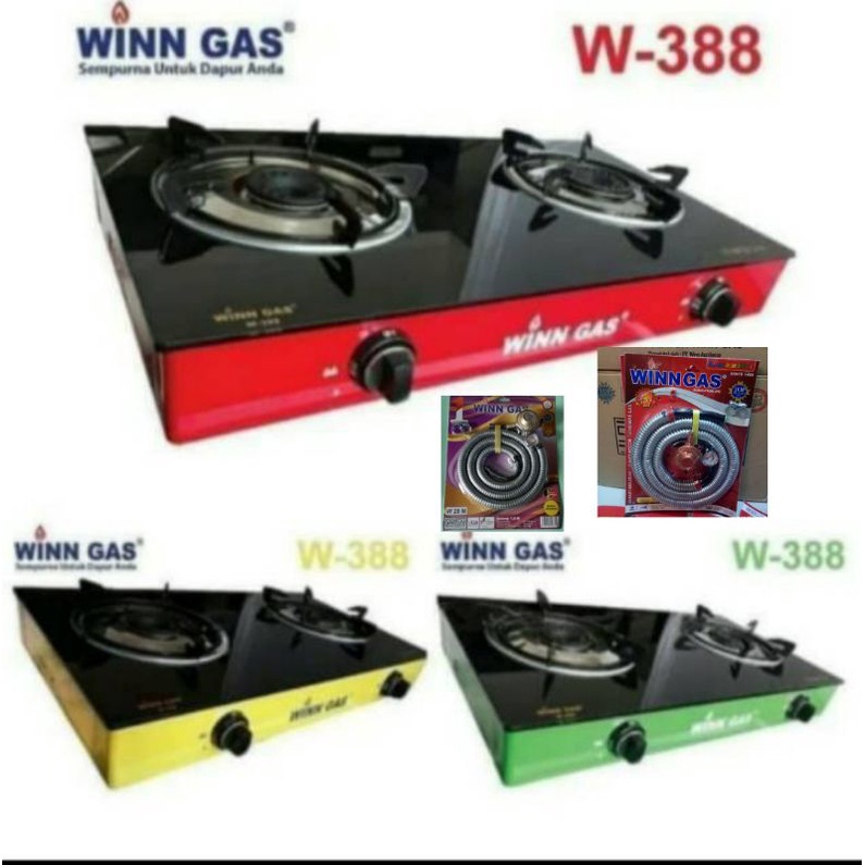 Winn Gas , W  388  ,   Win Gas , Kompor Gas Kaca 2 Tungku Glass