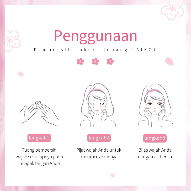 LAIKOU Pencuci Wajah Sakura Jepang Membersihkan Pori Mencerahkan Mengontrol Minyak Halus 50g