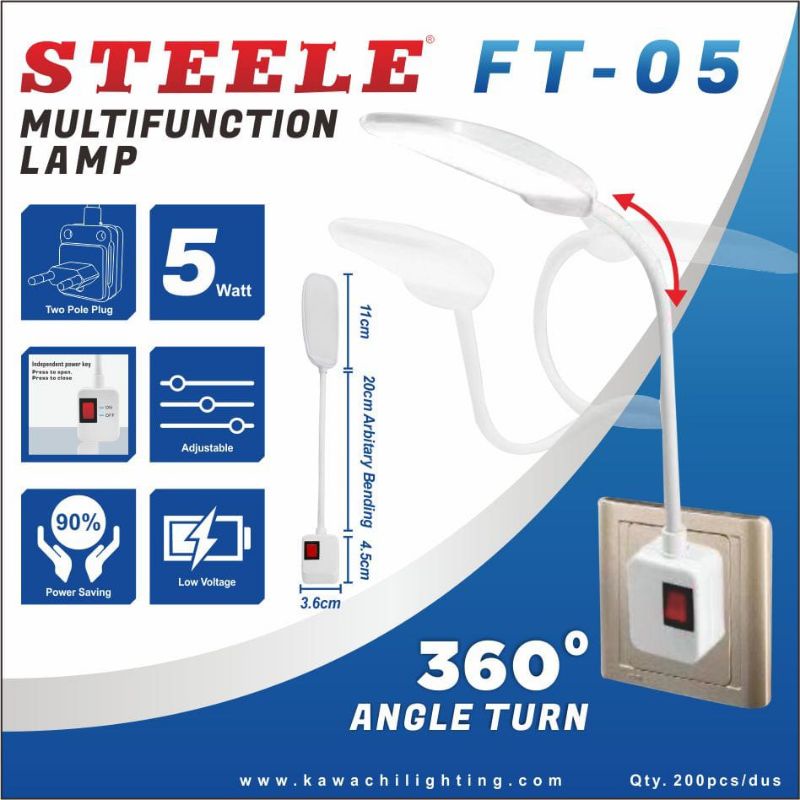 Lampu Led 5 watt leher Fleksibel + Steker Colokan On Off