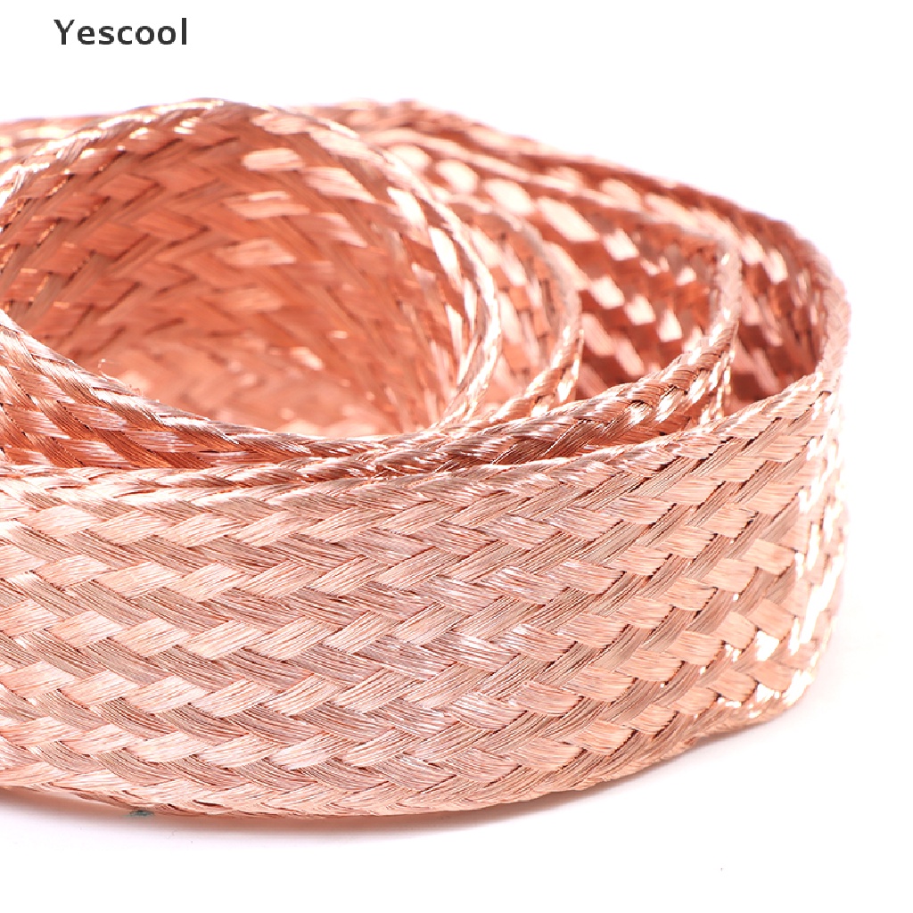 Yescool 1m Flat Pure Copper Braid Cable Bare Copper Braid Wire Ground Lead .