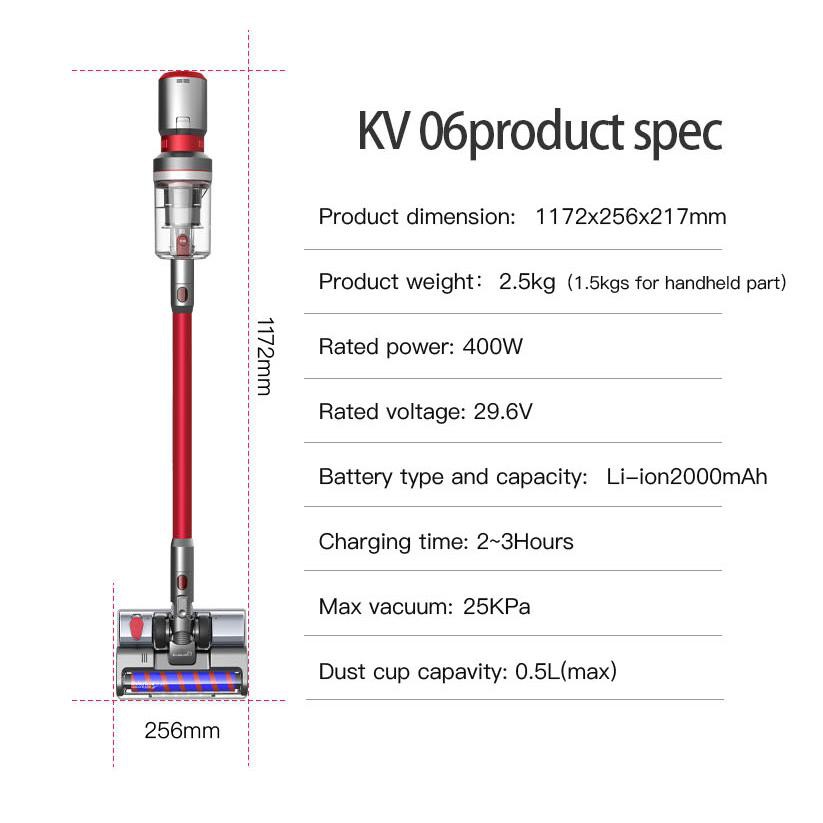 KURUMI KV-06 Cordless Stick Vacuum Cleaner with Bed &amp; Mop Brush