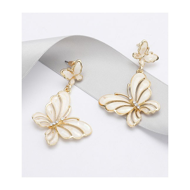 LRC Anting Tusuk Fashion Multi-layer Butterfly Alloy Oil Drop Diamond Earrings D86721