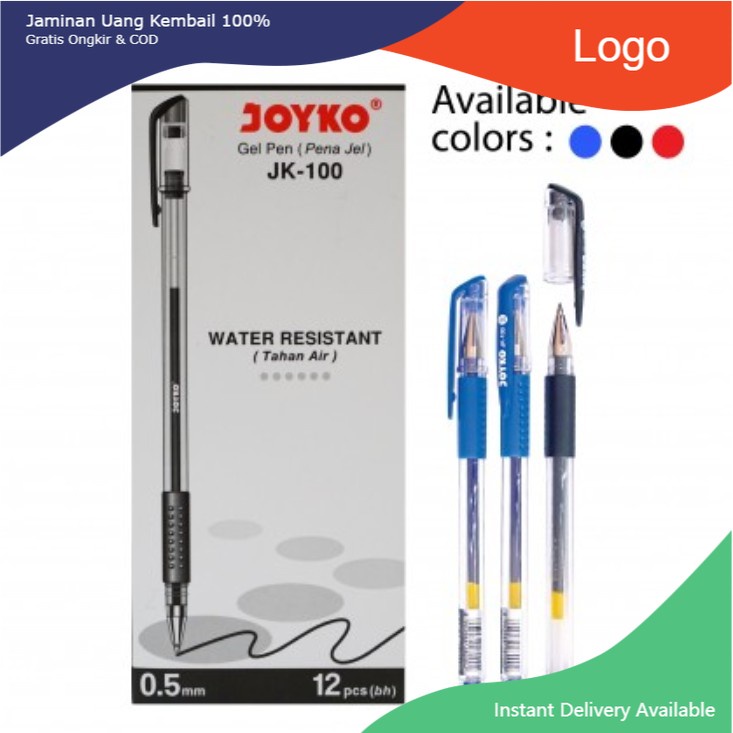 

PULPEN TAHAN AIR WATER RESISTANT GEL PEN JOYKO JK-100 0.5 mm BOLPEN MURAH HITAM BIRU MERAH RED BLACK BLUE JK100 ATK