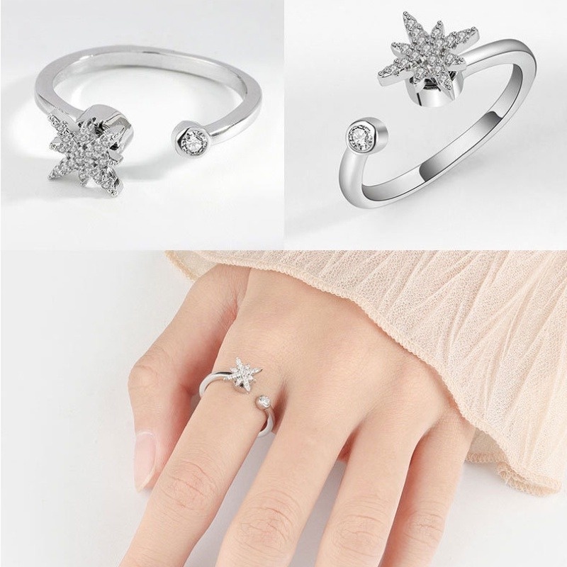 Perhiasan Cincin Jari Adjustable Bentuk Matahari Dan Bintang Bahan Zirkon Anti Stress Untuk Wanita