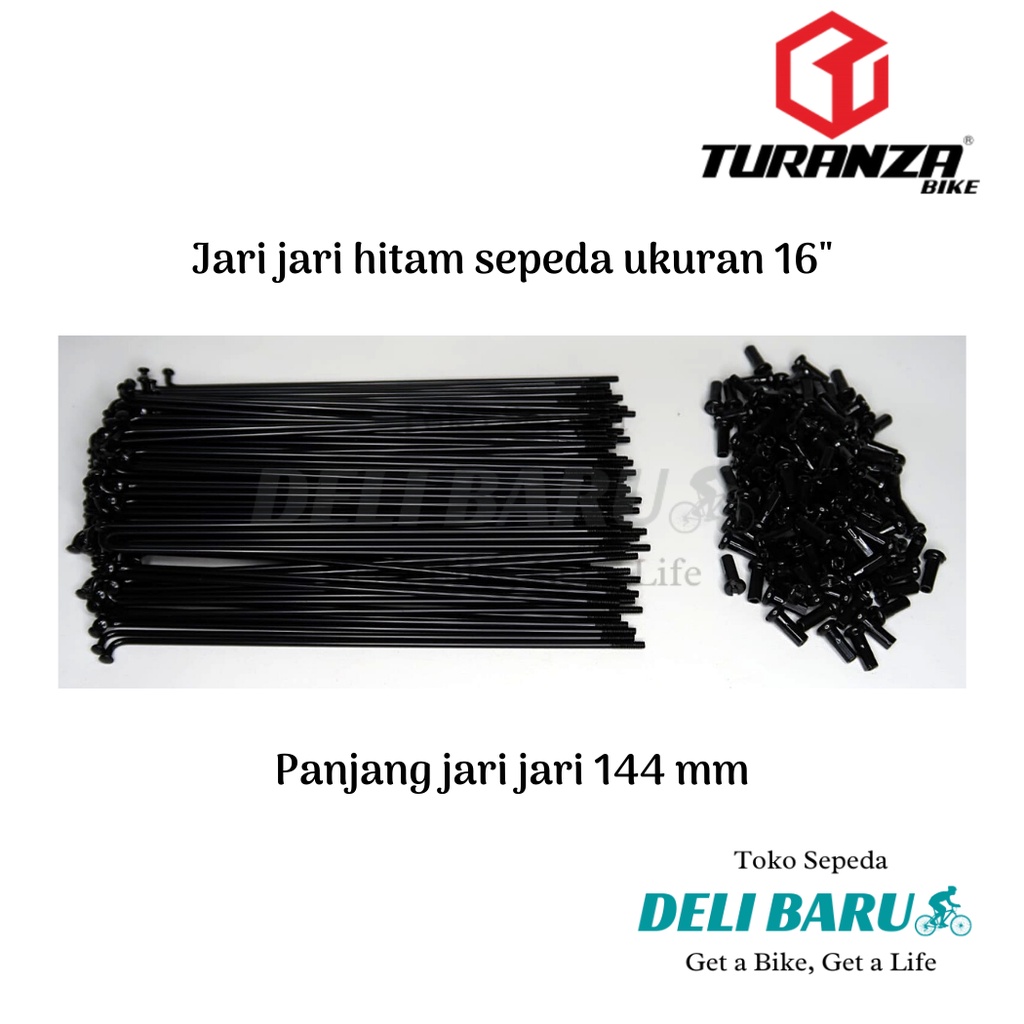 Turanza Jari jari 16 HITAM spoke @PCS panjang 144 mm sepeda anak, mini, lipat