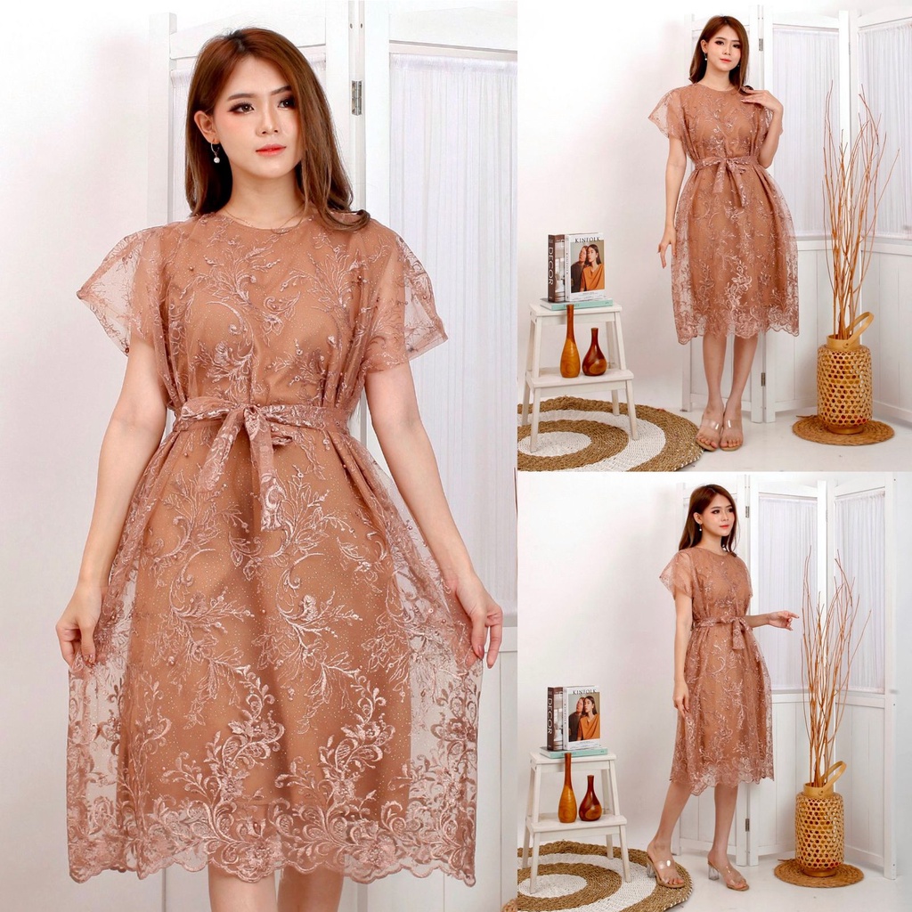 Dress Jovita Brukat Bordir Tullle Glitter Mutiara Brokat Tille Brokat Tile Dres Mewah Termurah