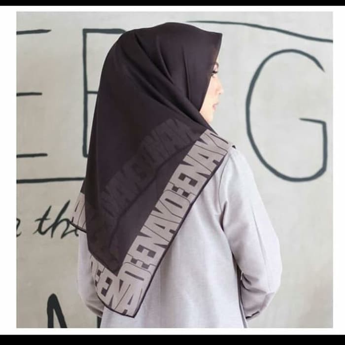 HIJAB DEENAY VOAL PLAIN BORDER SEGI EMPAT HITAM / JILBAB ORI  ER-49