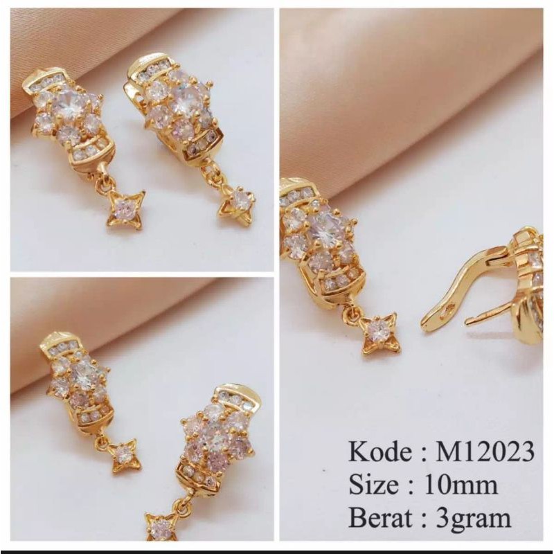 Anting gantung jepit bunga gold