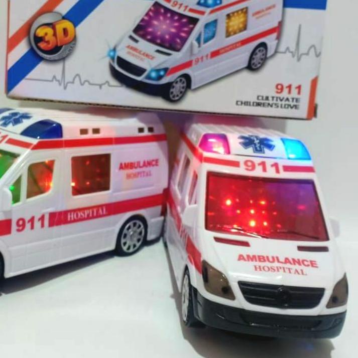MAINAN AMBULANCE BESAR BERGERAK DAN BERSUARA SIRINE / MAINAN MOBIL AMBULANCE BERJALAN / MAINAN COWOK