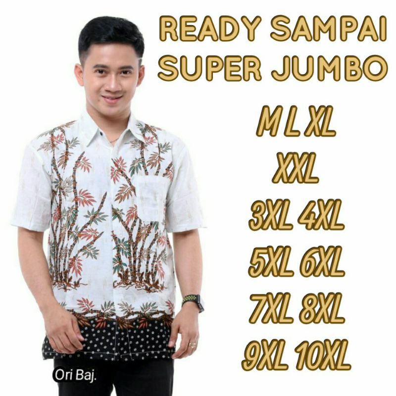 Hem Kemeja batik pendek motif bambuputih baju distro murah M-10XL reguler super jumbo seragam kantor