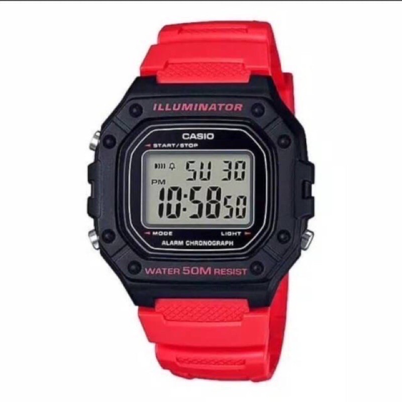 JAM TANGAN PRIA CASIO W 218H 4B ORIGINAL W218H HITAM MERAH garansi PT GAP SETAHUN