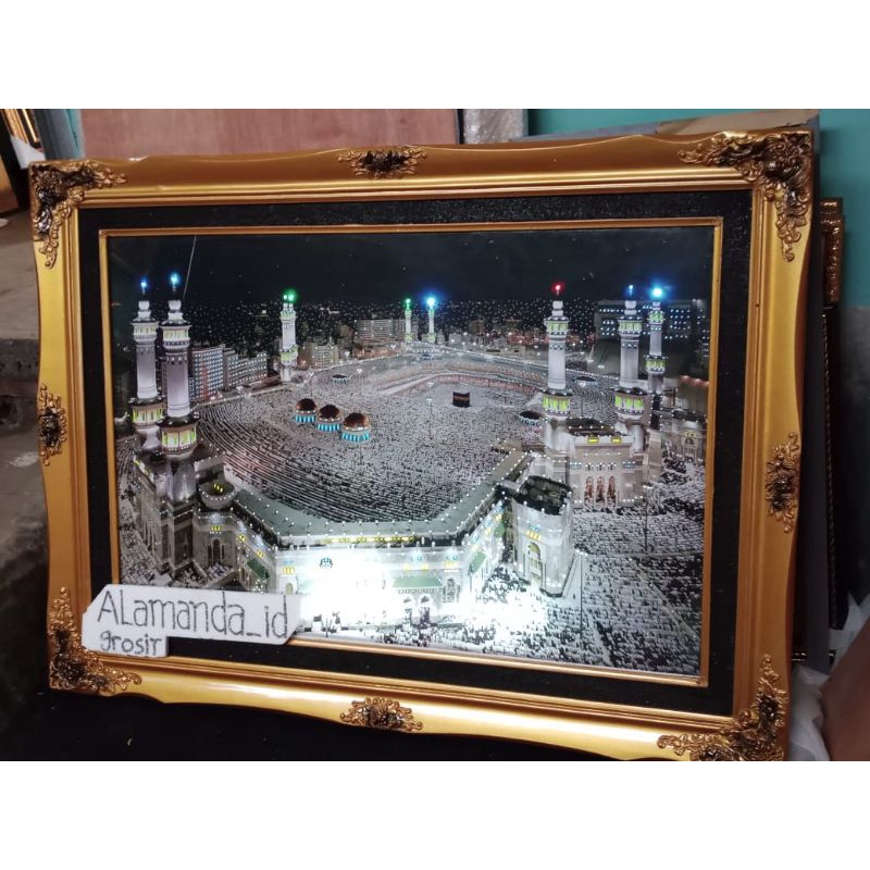 Hiasan dinding kaligrafi makkah kabah lampu dan murotal Qur'an 30 juzz