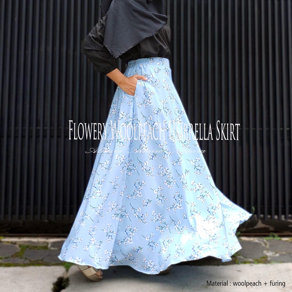 Rok Panjang Wanita Payung Muslimah  Motif Bunga Flowery  Wolfis  Umbrella Skirt Griyaraditya Almira