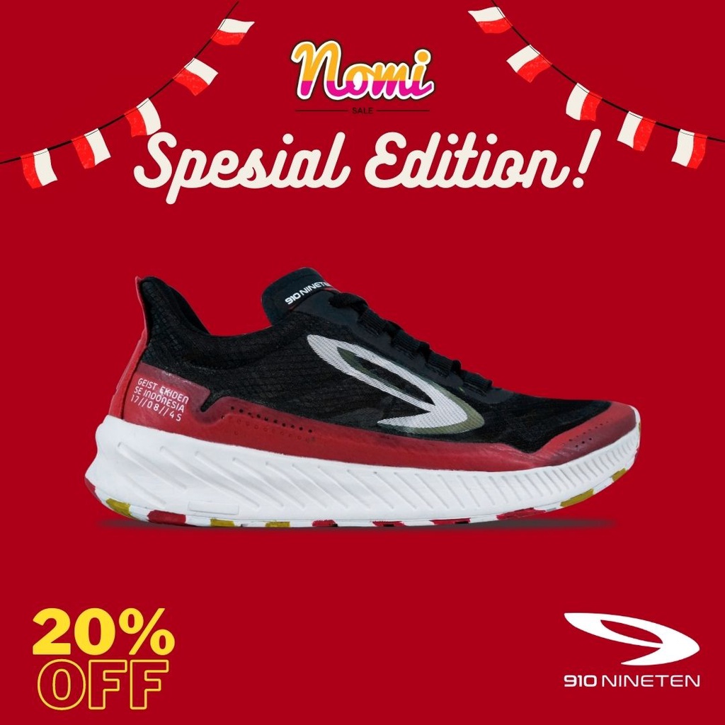 910 Nineten Geist Ekiden Sepatu Lari (Running) - Hitam/Putih/Merah