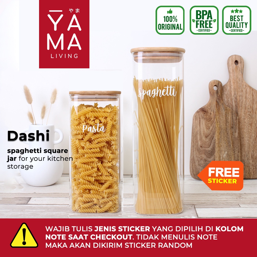 YAMA DASHI Glass Bamboo Jar Toples Pasta Spaghetti Kedap Udara Kaca Tempat Bumbu Dapur 2000 1300 ml