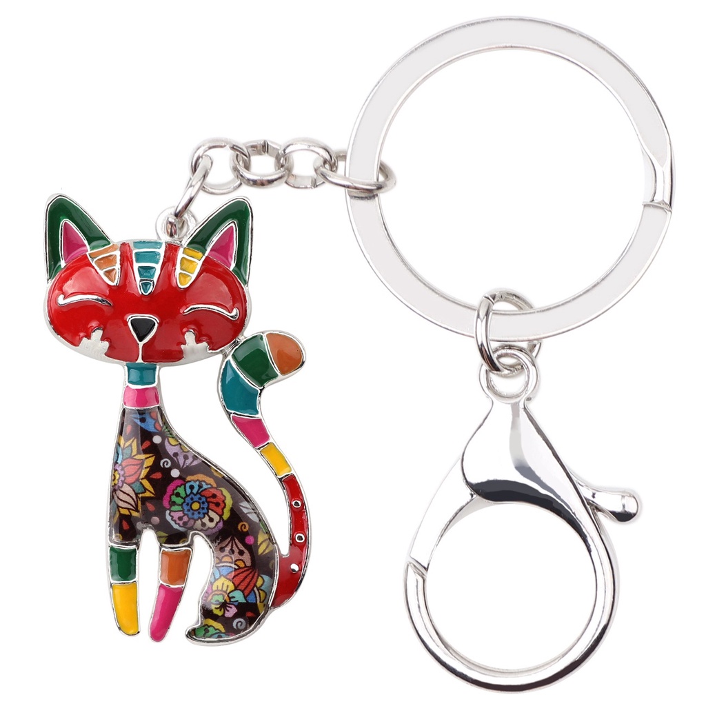 Gantungan Kunci Bentuk Kucing Motif Bunga Bahan Alloy Untuk Aksesoris Tas Wanita Charms