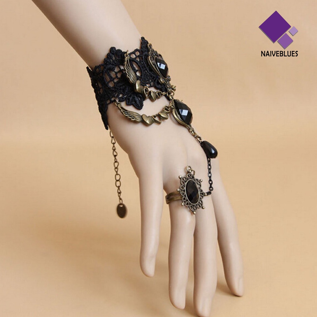 Kalung Gelang Cincin Bahan Lace Warna Hitam Gaya Gothic Punk Untuk Wanita