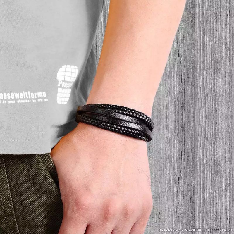 gelang kulit pria asli original hitam