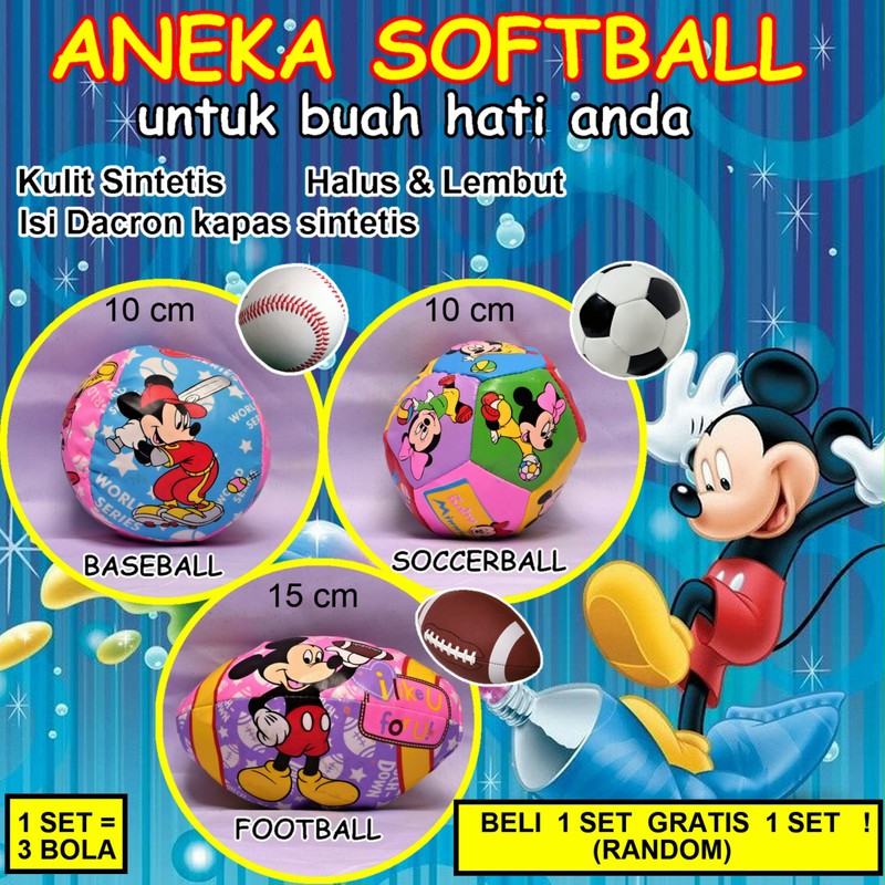 BELI 3 GRATIS 3 ! BOLA SOFTBALL MICKEY MOUSE DISNEY UNTUK BAYI BALITA ANDA