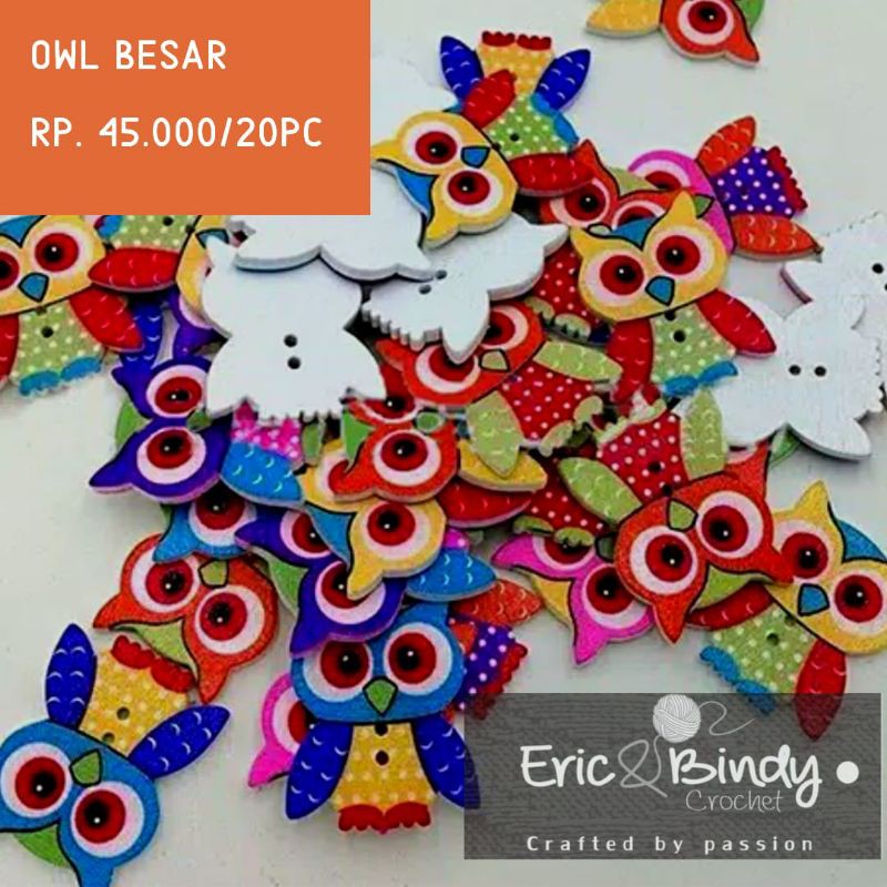 kancing kayu Owl besar