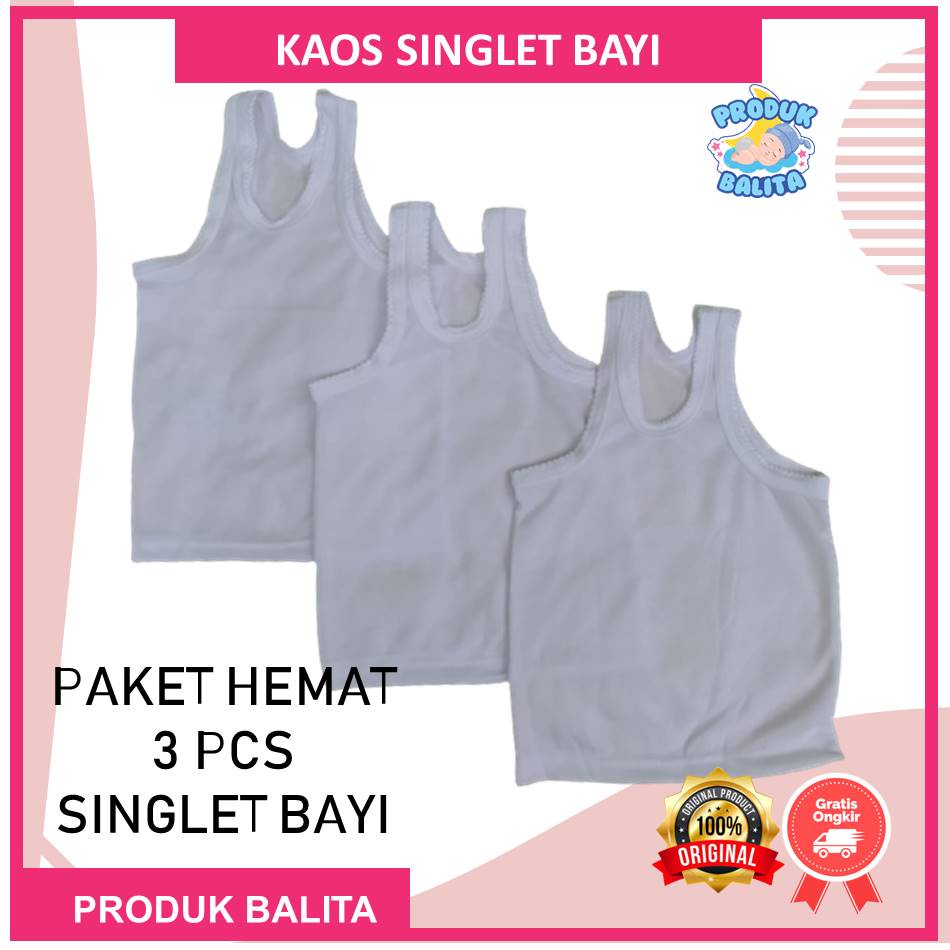 Paket Murah 3 Pcs Kaos Singlet Bayi Kaos Kotang Bayi Laki-laki Perempuan Ukuran S M L