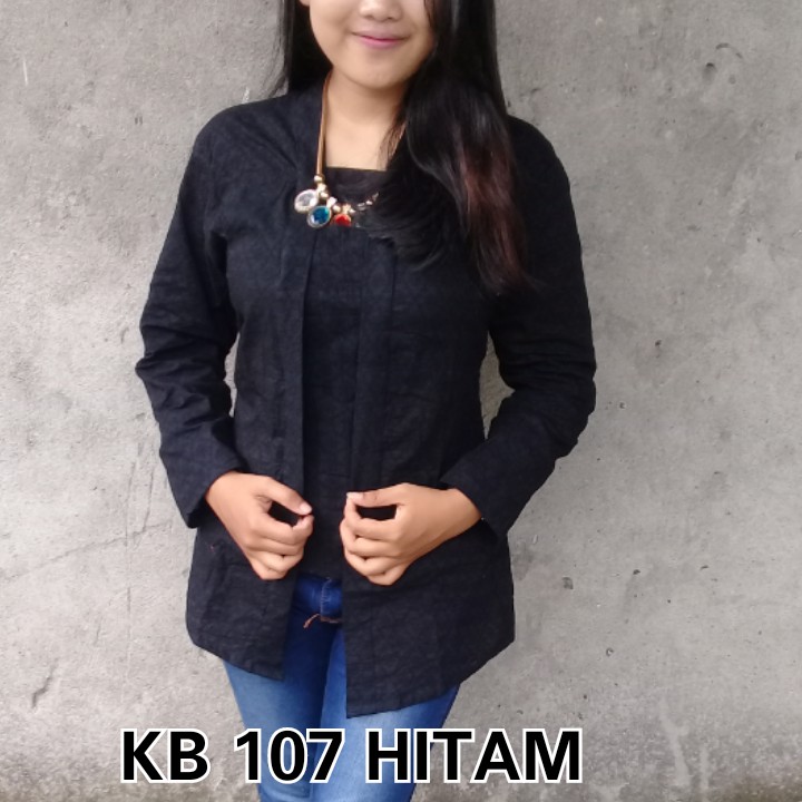 kebaya kutubaru embos panjang bahan katun warna hitam modern