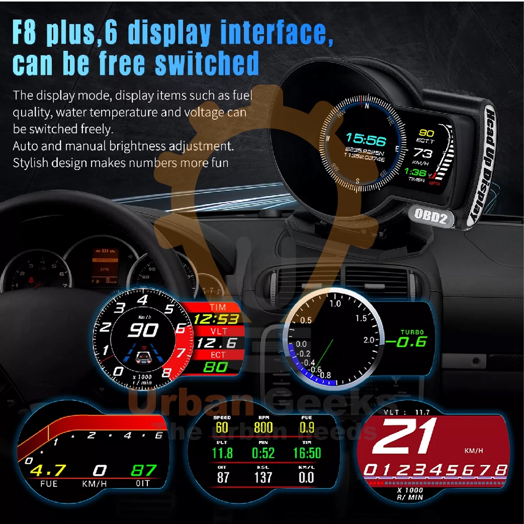 Head Up Display F8 Plus HUD OBD2 SPEEDOMETER DIGITAL OBD