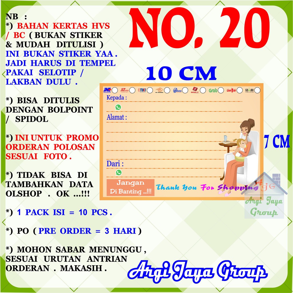 

Promo!Label Pengiriman Polosan Kertas Manila No = 20 (10x7cm) 1 Pack = 10 Pcs