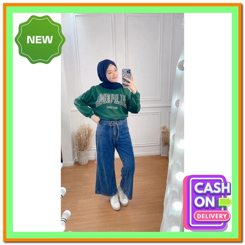 Celana Jeans Wanita-Celana Kulot Jeans Wanita Highwaist Kulot Jeans Wanita-Kulot Jeans Snow Black- K