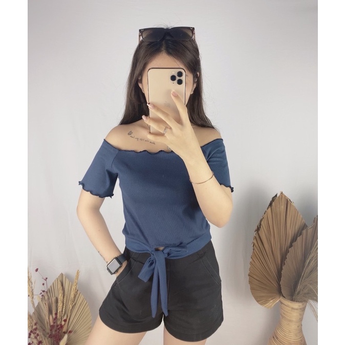 Yuka rib Crop Top | Bow crop top Grosir@43