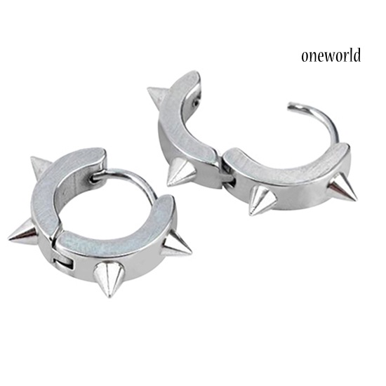 OW@ Unisex Titanium Steel Punk Rivet Ear Studs Spike Hoop Huggie Piercing Earrings