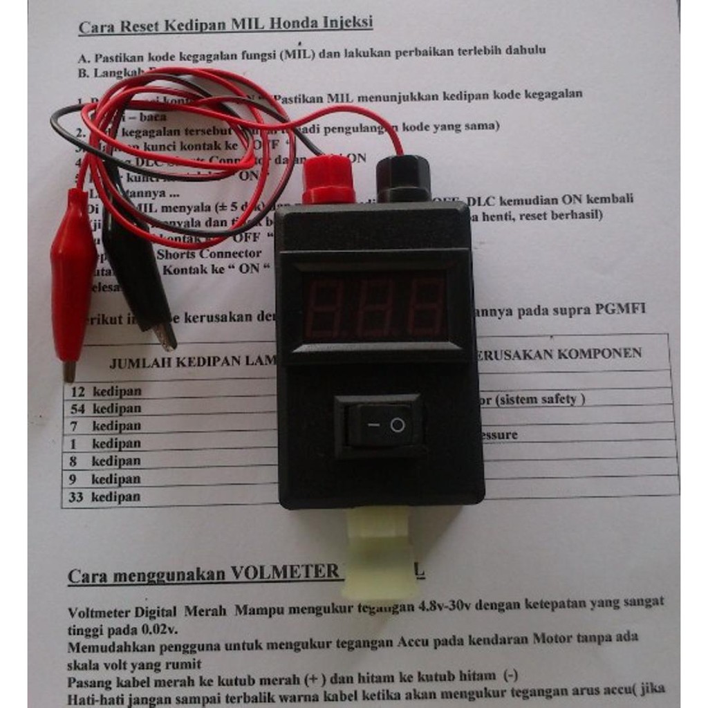 DLC short Connector Honda Injeksi + voltmeter Digital DC