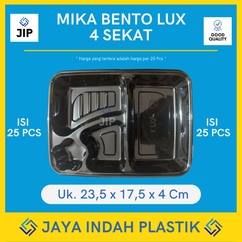{25 Pcs} Mika bento / mika bento sekat 4 LUX / mika bento 4 sekat hitam / Mika Bento Lux sekat 4 / T