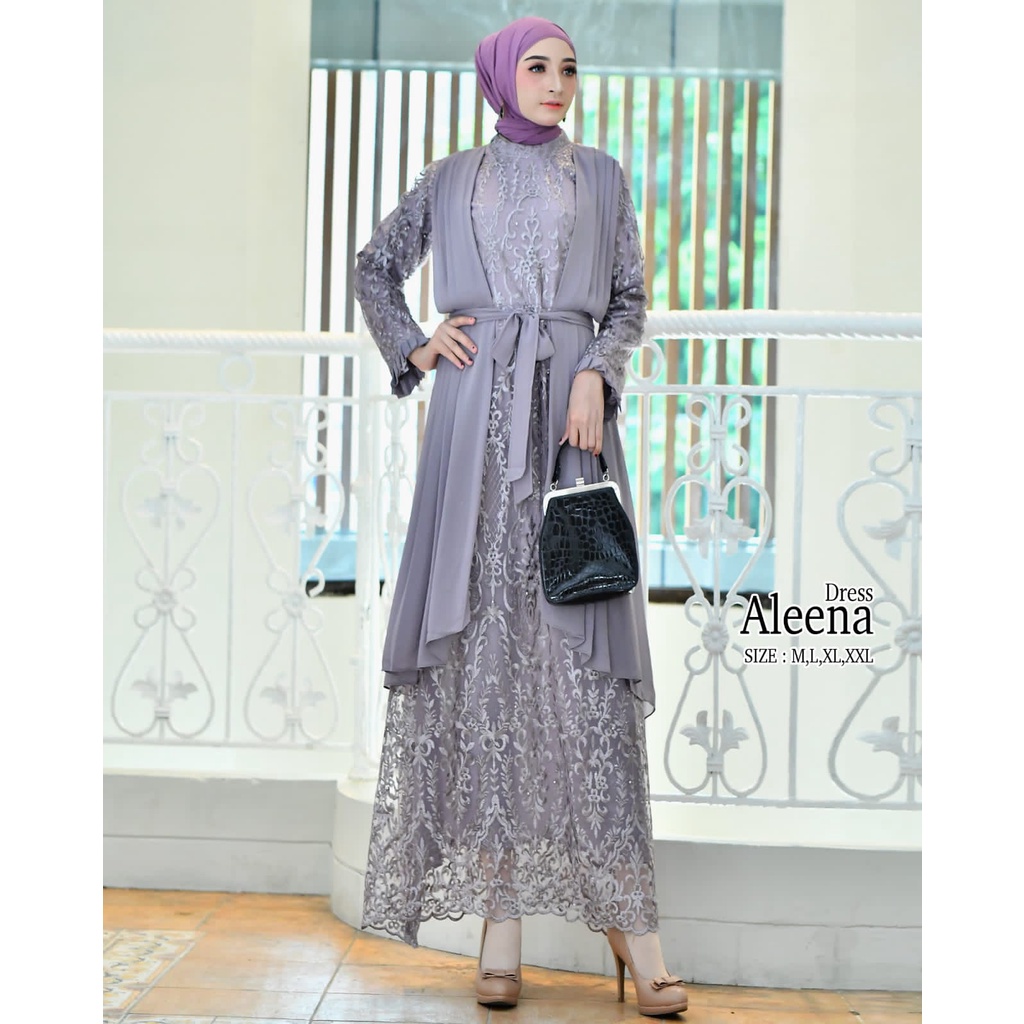 Permata Olshop / Aleena Dress AV / Kebaya Gamis Ceruty Modern / Dress Brokat / Baju Gamis Kebaya Kondangan / Bridesmaid