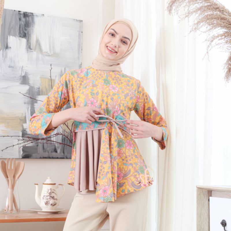 Batik wanita ASJ SA HRB026 Kenongo Kemeja Tosca Pendek-Kinanti kunyit