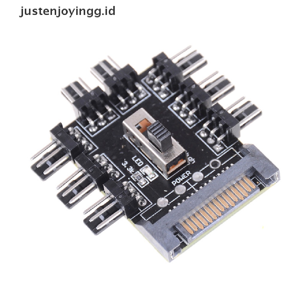 // justenjoyingg.id // Splitter Cooler Fan Hub Computer SATA 1 to 8 3pin 12V Power Socket PCB Adapter ~