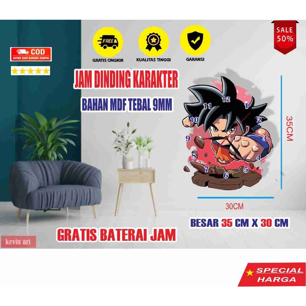 JAM DINDING BESAR KARAKTER DRAGON BALL GOKU LUCU UNIK KEREN MINIMALIS DEKORASI DINGDING KOLEKSI POSTER KAYU ANIME MURAH TERBARU