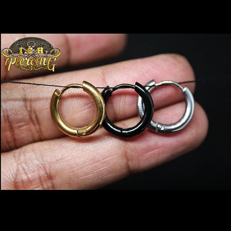 IP-U Anting HOOP baja Titanium 3 warna / anting pria wanita