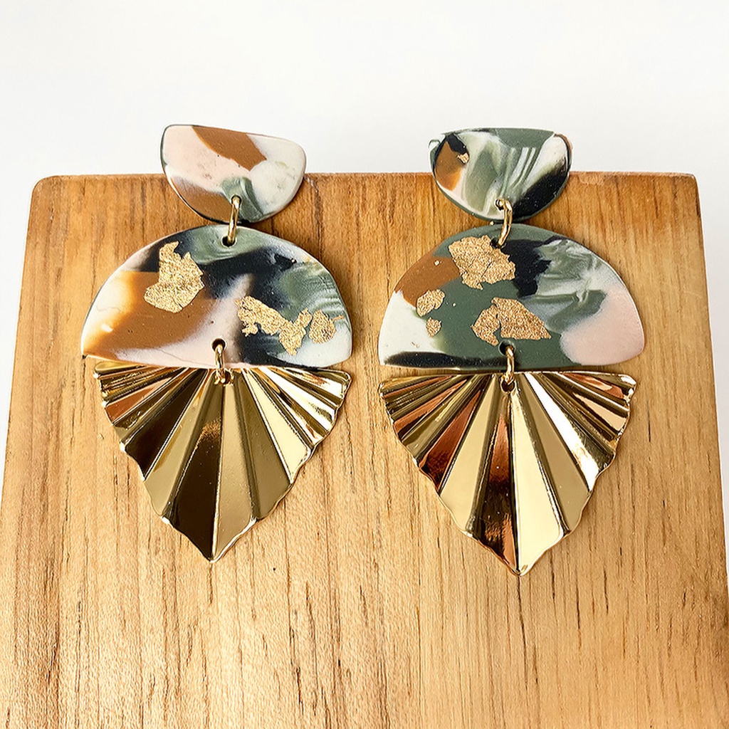 Hu Hu Hu Hu Hu Alat Bantu Pasang Kacamata♡ 1 Pasang Anting Tusuk Gantung Bahan Polymer Clay Desain Geometri / Marmer Ringan Untuk Wanita