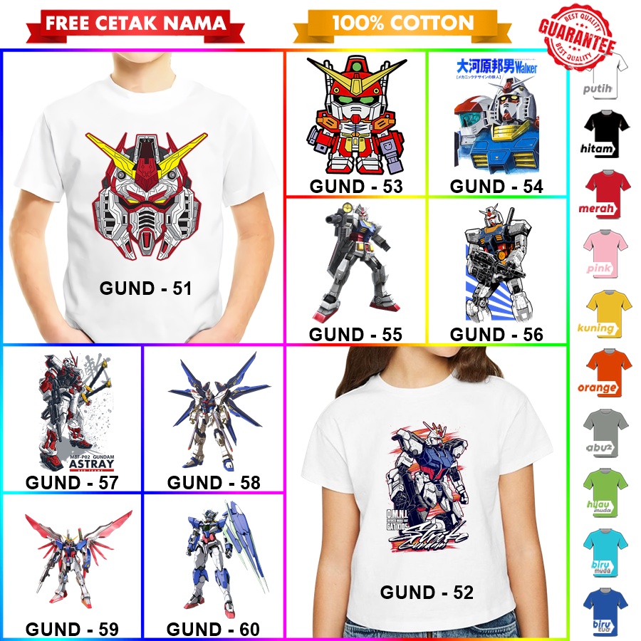 [FREE NAMA!!] Baju Kaos COUPLE  ANAK DAN DEWASA GUNDAM BANYAK MOTIF