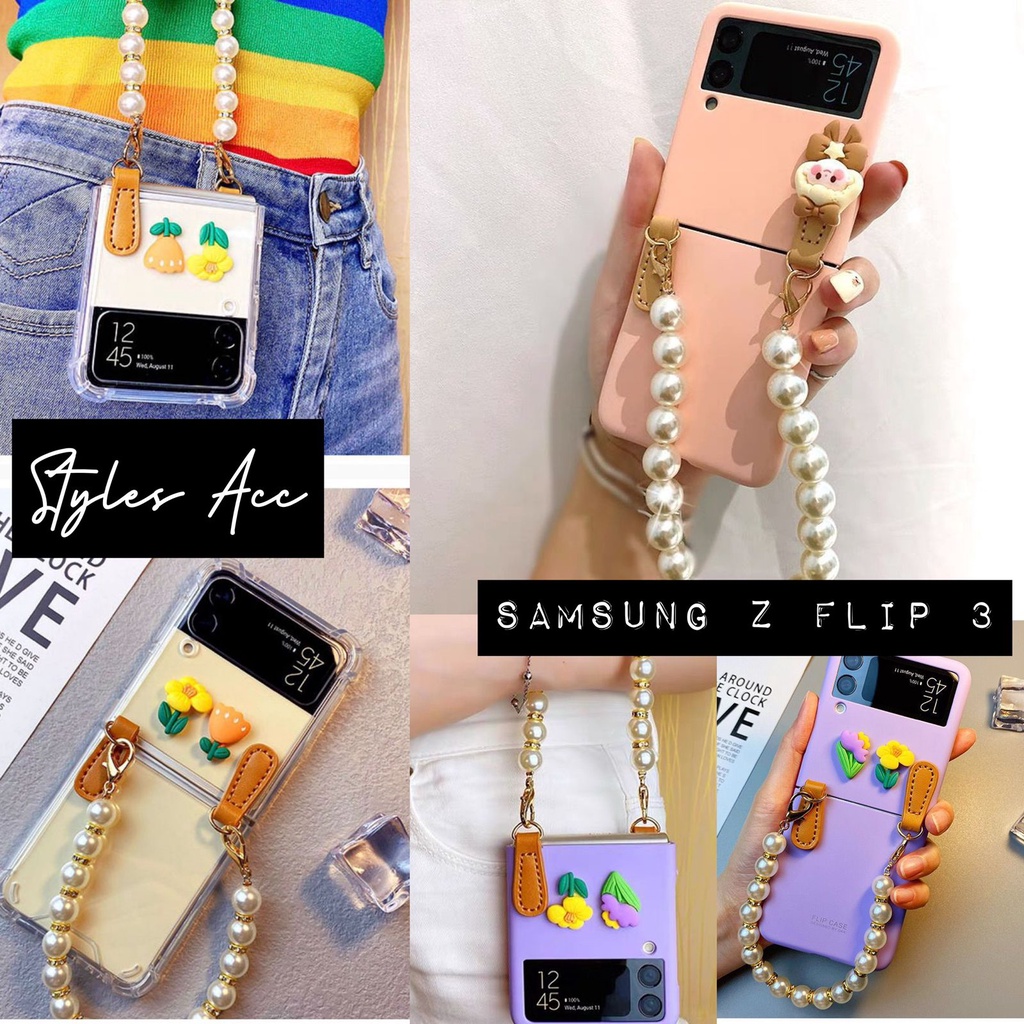 Case Samsung Galaxy z Flip 3 Aesthetic Matte Softcase with chain case