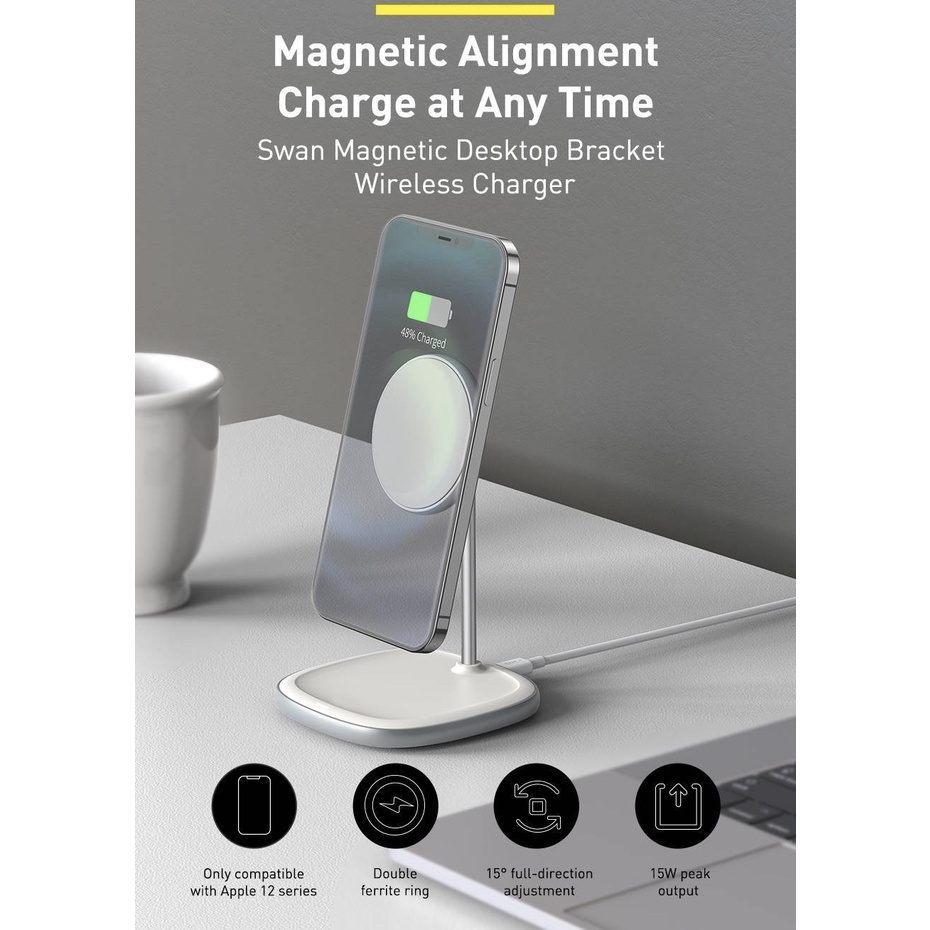 Pengisi Daya Nirkabel Meja 2 in 1 Magnetic iPhone Wireless Charging 20W Swan WXSW-C