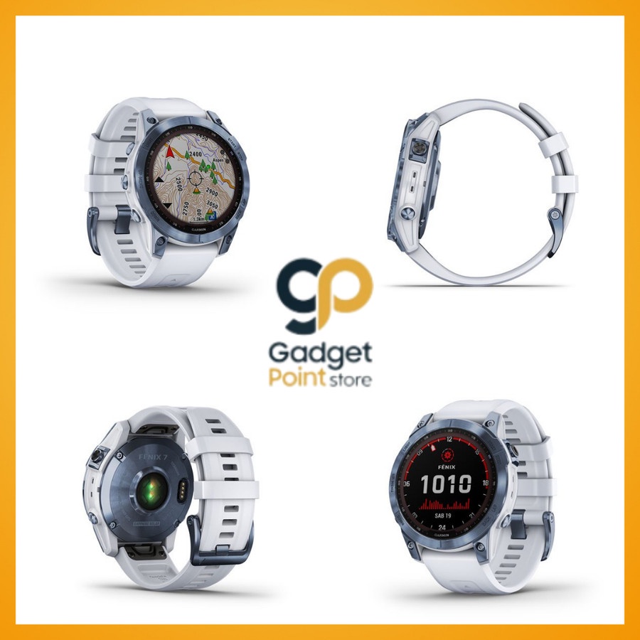 Garmin Fenix 7 Sapphire Solar Mineral Blue DLC Titanium with Whitestone Band - Original Garansi Resmi 2 Tahun