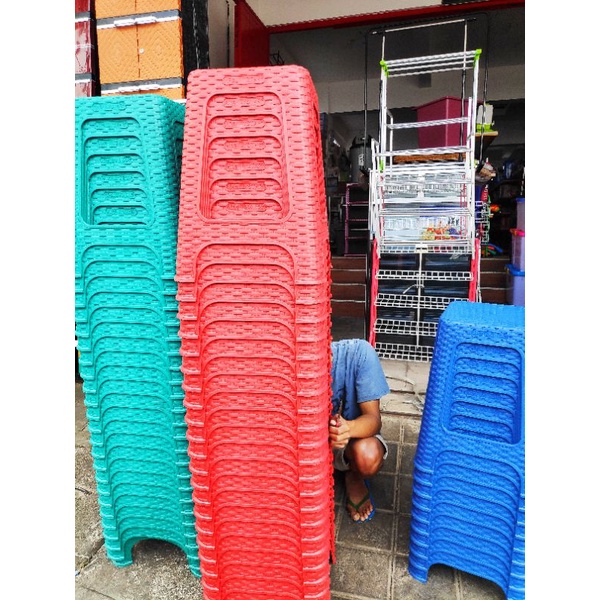 (COD/FREE ONGKIR) Kursi plastik bakso motif rotan warna hijau merah biru asli original lebih tebal