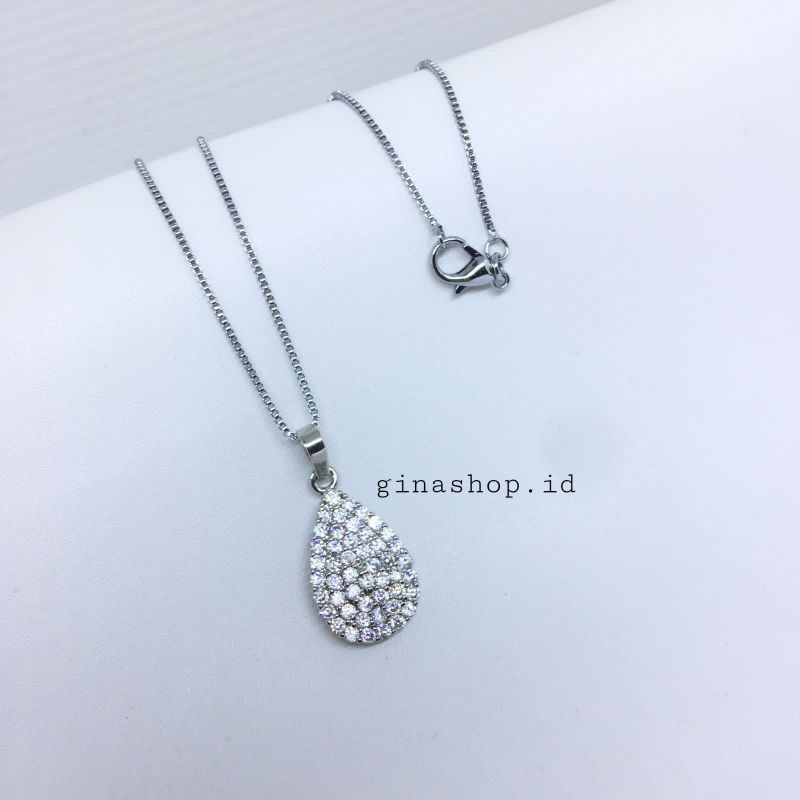 Kalung Wanita Terbaru Titanium Silver Elegan Liontin Permata Putih Full Anti Karat bisa COD✅