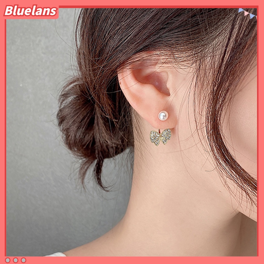 Bluelans 1 Pasang Anting Tusuk Gantung Wanita Bahan Alloy Hias Berlian Imitasi Untuk Pesta