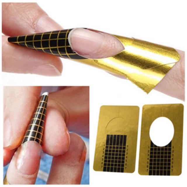 Golden nail form guide Nail Form 500 PCS / Cetakan Nail Extention/ Nail Form Acrylic Nail Art Gel Extention